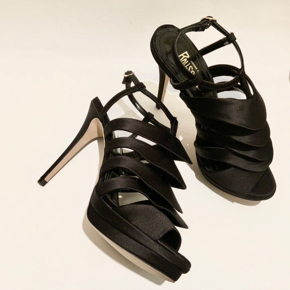 Jerome C. Rousseau Quorra Black Open Toe Pumps Stiletto Heel Fashionable Shoes
